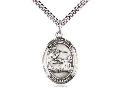 St Joshua Sterling Silver Pendant on a 24" Light Rhodium Heavy Curb ...