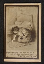 1910 Woman Donning a Gown Looking Under the Bed Before Going to Bed Postcard