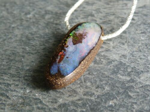 925 Silver Necklace/Pendant With 1 BOULDER OPAL From Australia, 40 Cm