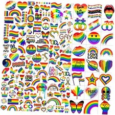 132 PCS LGBT Gay Pride Temporary Tattoos For Women Men Adults, Rainbow