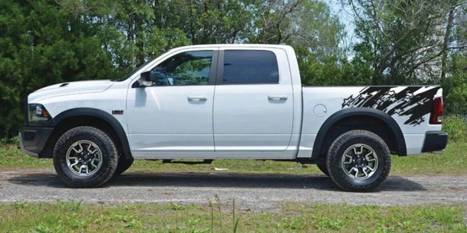 Fit For Dodge Ram American Flag Car Sticker Graphics Stripes Trunk Side Decal Foto 4 de 4