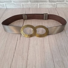 Chico's Leather Belt Hammered Brass Buckles S / M Metallic Taupe 1.75"