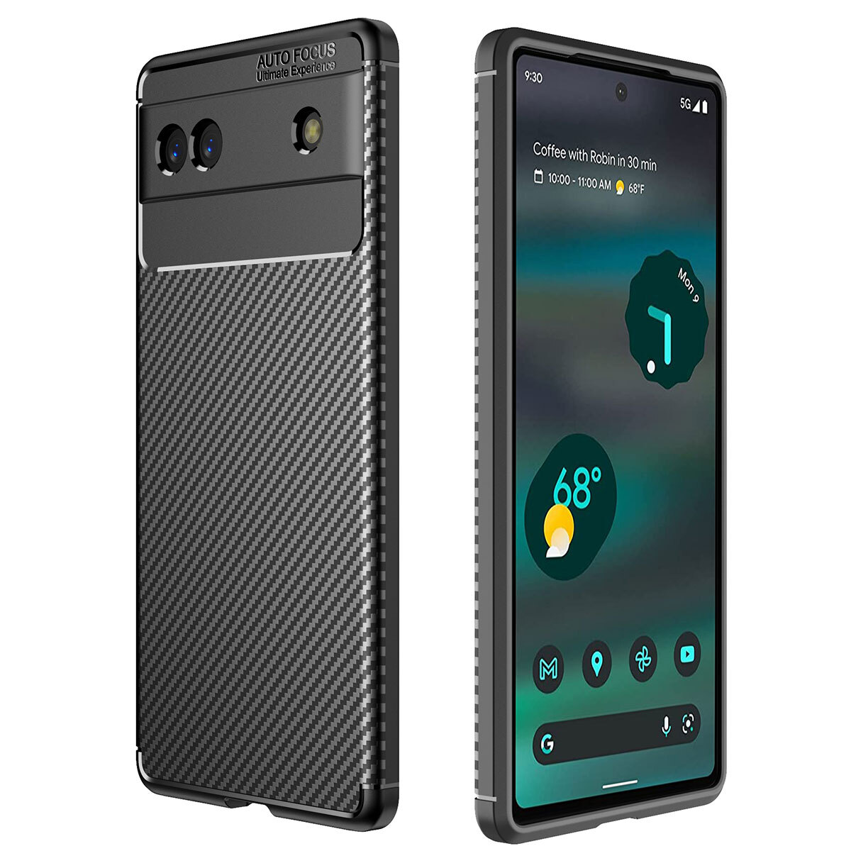Qiinogow Case Compatible with Google Pixel 6 Pro, Slim Fit Phone Cover with Shock-Absorption, Carbon Fiber TPU Rubber Protective Case, Black