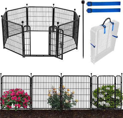 40'' Metal Dog Playpen with Low Threshold Door - 8 Panels, 17.7 Ft Outdoor Fence