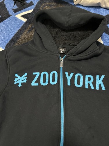 Zoo York Hoodie Jacket Mens Large Black Sherpa Lined Y2K Skater Full Zip - Picture 2 of 9