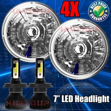 7" inch Sealed Beam Headlight Conversion High/Low Beam Chrome + 100W H4 LED