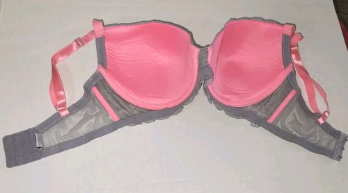 Rampage Intimates Lined Pink Grey Lace Overlay Underwire TShirt Bra Size 38D VGC - Picture 8 of 8