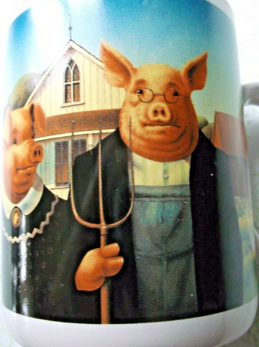 Vtg Coffee Mug American Gothic Pigs "Together We're Classic" 1980's  Farmhouse
