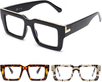 3 Pack Oprah Style Reading Glasses for Women Men, Fashion Square Blue Light Bloc