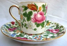 STAFFORDSHIRE CROWN..BONE..FLORAL..PINK  GREEN..DEMITASSE..CUP  SAUCER..MINT