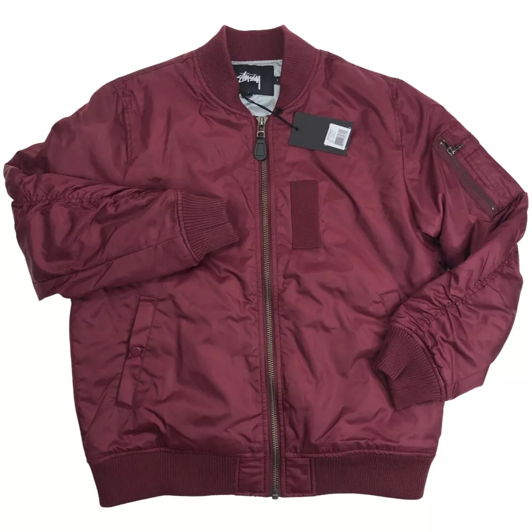 Stussy MA - 1 Flight Bomber Jacket Burgundy Size Small Style 115315  Embroidered