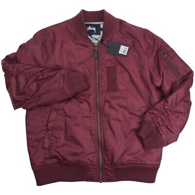 Stussy MA - 1 Flight Bomber Jacket Burgundy Size Small Style 115315  Embroidered