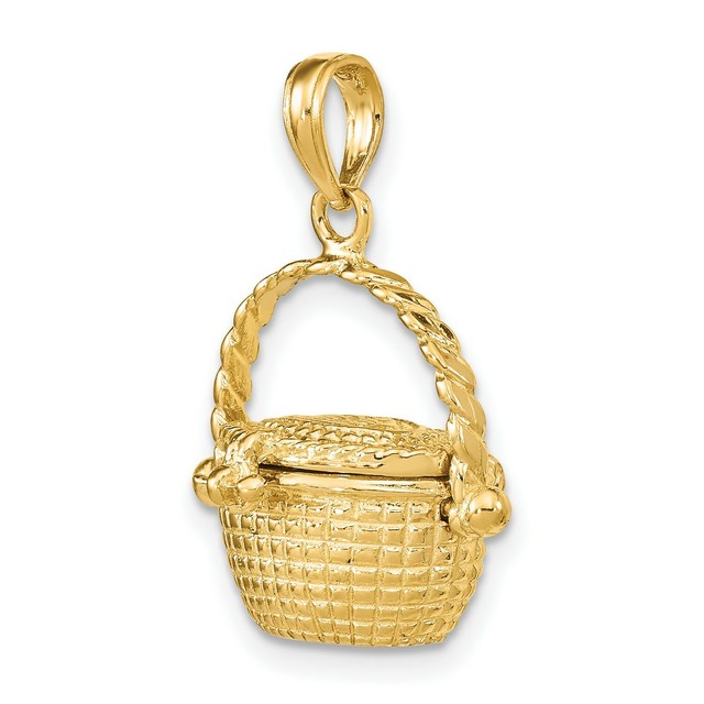 3D Moveable Nantucket Basket Charm In Real 14k Yellow Gold 16 mm x 17