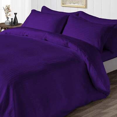 Noble Egyptian Cotton Duvet Collection Select Size & TC Purple Stripes