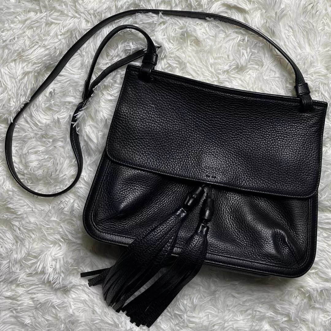 Sac bandoulière GUCCI bambou pompon cuir noir OCCASION 202503M
