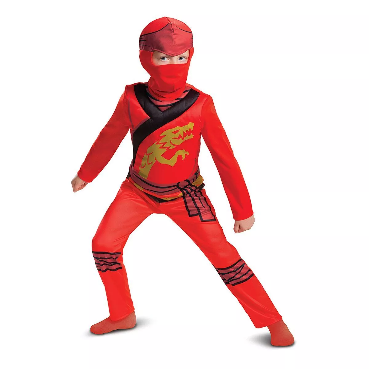 Kids Licenced Lego Ninjago Kai Jumpsuit Costume S M Boys Red Ninja Fancy  Dress