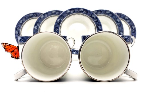 Aynsley Englisch Blau Nebel Doppel Normal Demitasse Knochen China Espresso Box Set - Bild 11 von 24