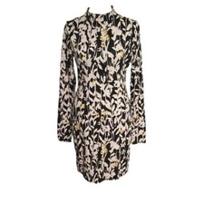 Guess Floral Print Long Sleeve Mock Neck Mini Dress - Black White Yellow