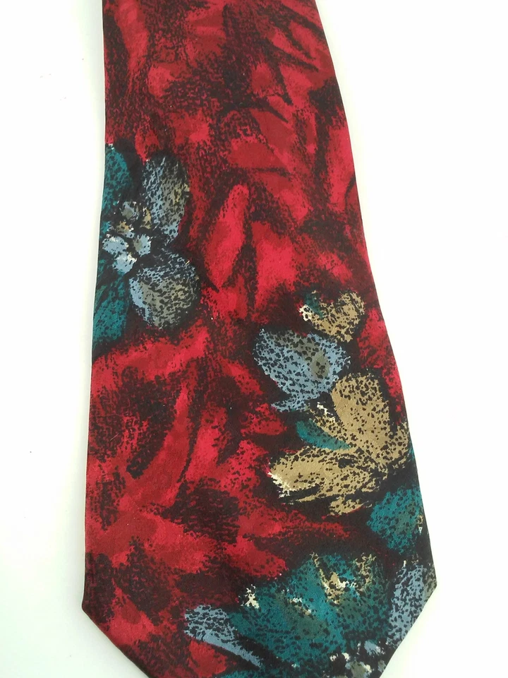 Corbata Hombre Austin Gris Seda Rojo y Azul Floral Desconocida Foto 3 de 4