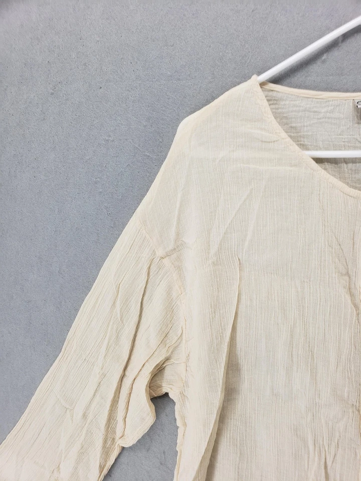Elements Shirt Womens Large Beige Button Up Crinkle Cotton Lightweight Blouse - Image 2 of 4