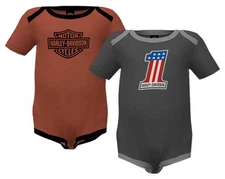 Harley-Davidson Baby Boys' 2-Pack Colorblocked #1 Rib Creeper Set - Gray/Orange