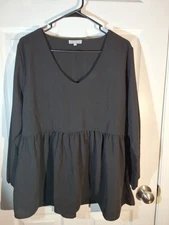 Baby Doll Tunic Top Sz XL V Neck Casual Loose Flow Swing Shift 