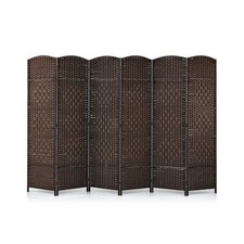 6-Panel Folding Screen Room Divider with Hand-woven Rattan