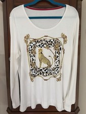EUC Chico  s The Ultimate Tee Size 3 Leopard Print Long Sleeve Off White Stretch