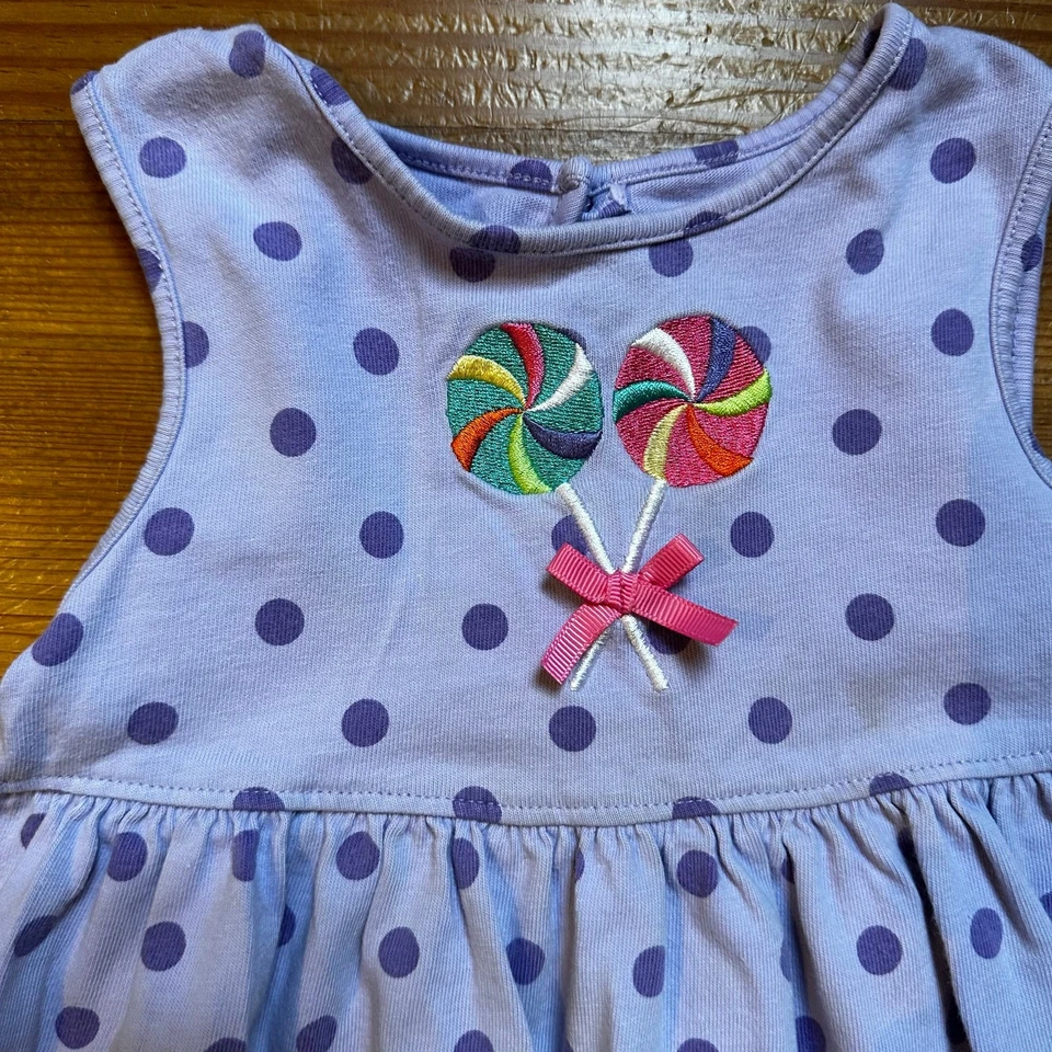 Vestido J. Caqui Púrpura Polkadot Sin Mangas Apliques Caramelo TALLA 6T Foto 3 de 4