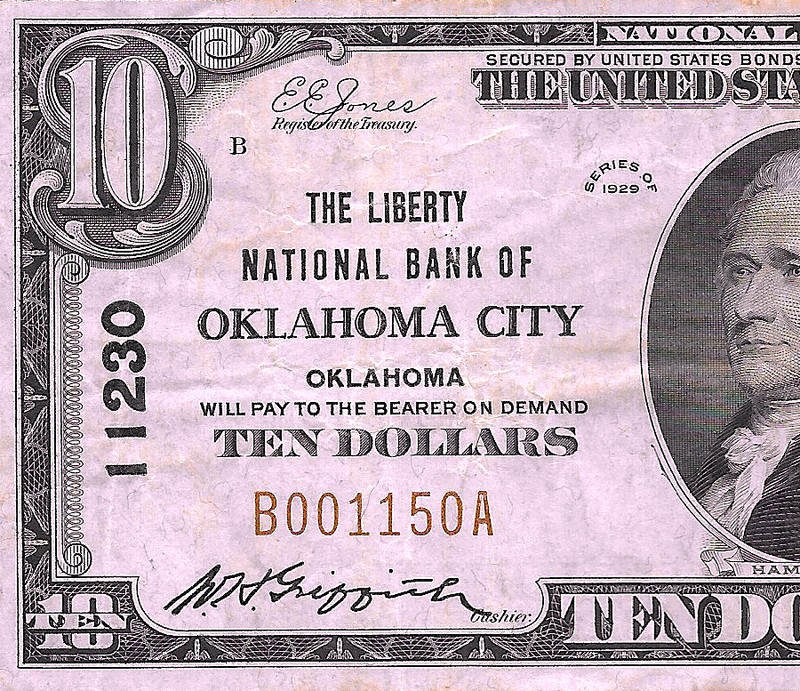 1929 $10 Bank Note, OKLAHOMA CITY, OK #11230