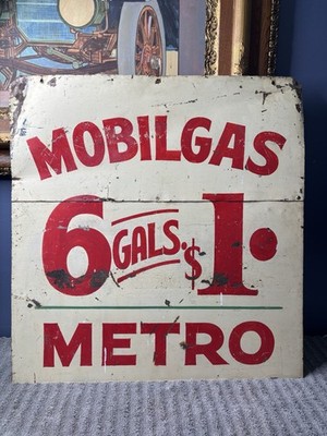 Antique Original Metro Gas Oil Mobilgas Mobiloil Gargoyle Pricer Trade Sign RARE