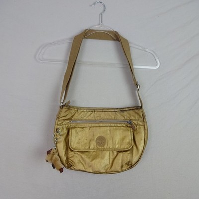 Kipling Syro Crossbody Bag Gold Metallic Handtasche Reißverschluss Schlüsselanhänger Reise
