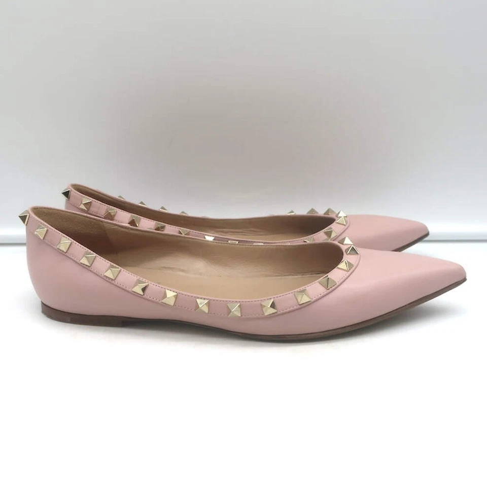 Valentino Rockstud Punta Punta Ballet Planos Polvo Rosa Cuero Talla 40 Foto 2 de 4
