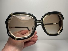 Vintage 1970s Ted Lapidus Oversized Sunglasses Brown Tint Gold Detail