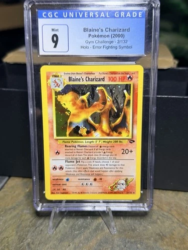Blaine's Charizard 2/132 Gym Challenge Holo CGC 9 MINT ERROR FIGHTING SYMBOL