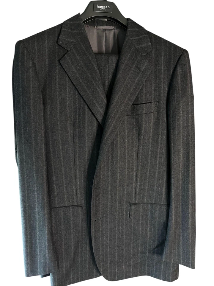 Juego de traje vintage de 2 piezas Luciano Barbera para hombre 42L 36x31 franela de lana a rayas Italia Foto 4 de 4