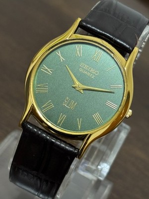 Vintage Seiko Slim Men's Wrist watch-Green Roman Dial
