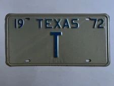 1972 Texas License Plate Single Letter "T" Nice Original Condition 50+ Years Old