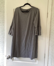 a.n.a Women's Plus 2XL Solid Gray Knit Shift Knee Dress Ruffle EUC
