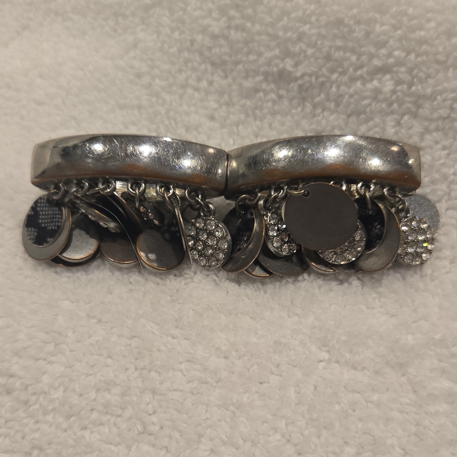 Silver Tone Charm Bangle Bracelet Stackable with … - image 1