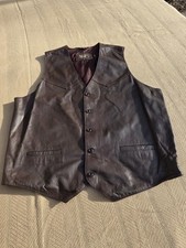 Vintage Irvine Park Brown Leather Vest XL Tall Biker Harley Indian