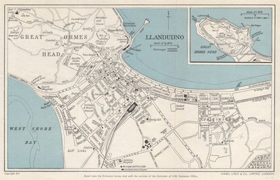 LLANDUDNO Vintage Stadtplan. Toller Orme Kopf. Wales. WARD LOCK 1961 Karte