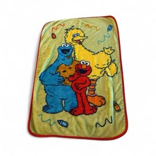 VTG Sesame Street Elmo Big Bird Cookie Monster Plush Blanket Throw Crayon-