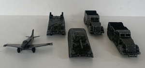 Lot of 5 MIDGETOY Diecast Rockford, IL, Military Toys: 2 Tanks, 2 Trucks, Plane