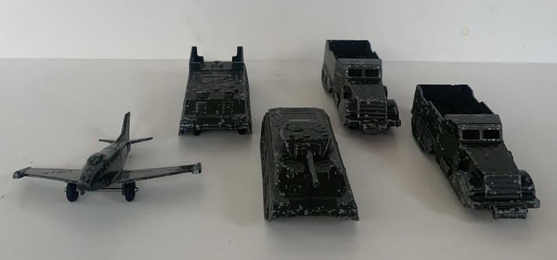 Lot of 5 MIDGETOY Diecast Rockford, IL, Military Toys: 2 Tanks, 2 Trucks, Plane