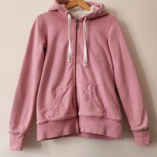 Fatface Pink White Sherpa Cotton Pouch Pockets Full Zip Cotton Hoodie Size M