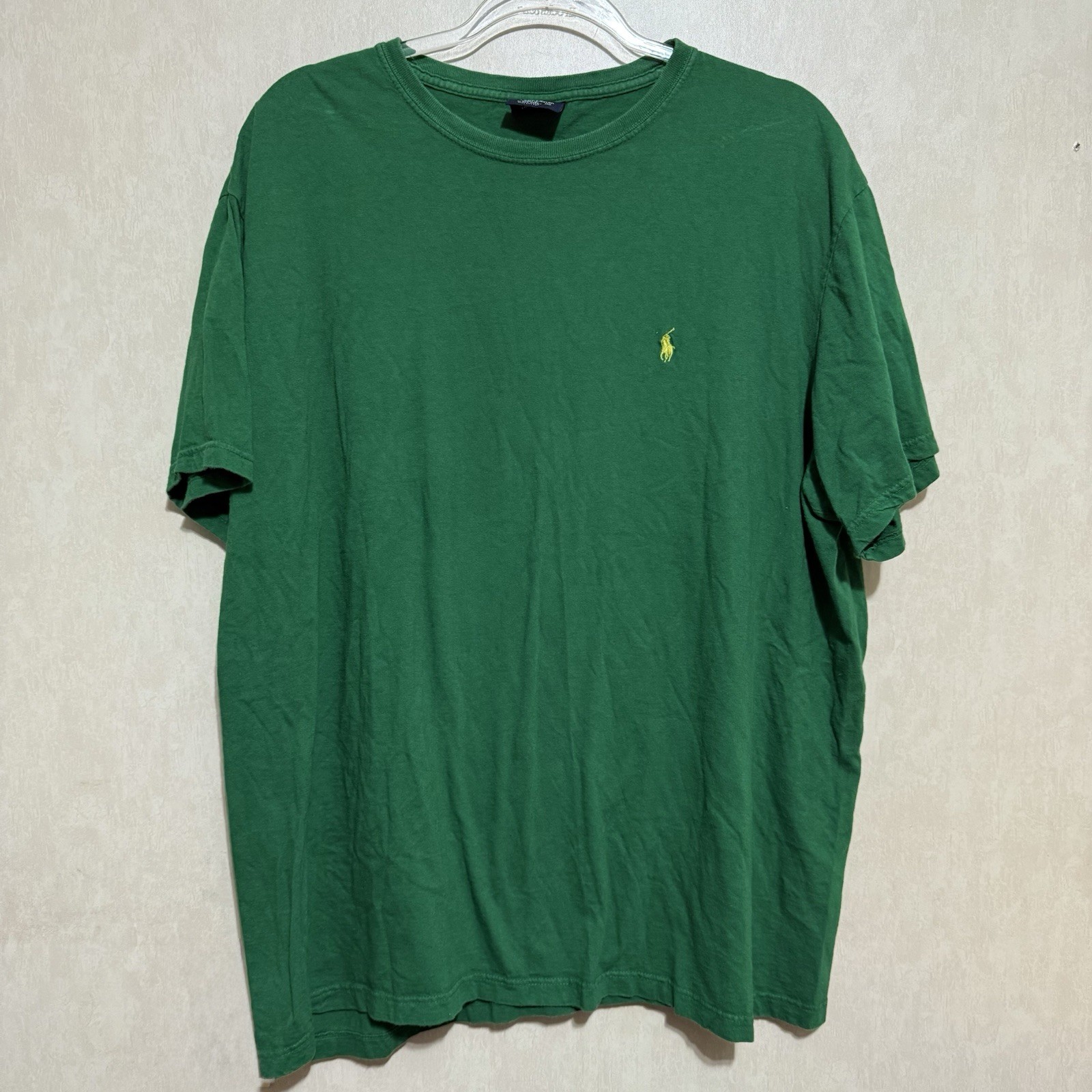 Polo Ralph Lauren vintage uomo grande verde giallo pony cotone camicia manica corta