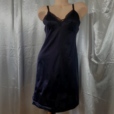 VANITY FAIR Full Slip Dress SILKY BLACK SATIN Nylon Pin-Up Bias Cut MEDIUM 38