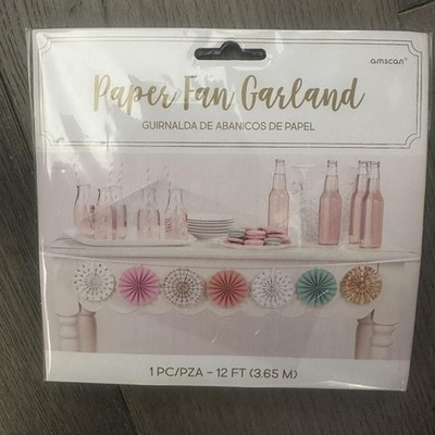 Amscan Paper Fan Garland 12 FT Multicolor Pastel Party Banner Decor Wedding