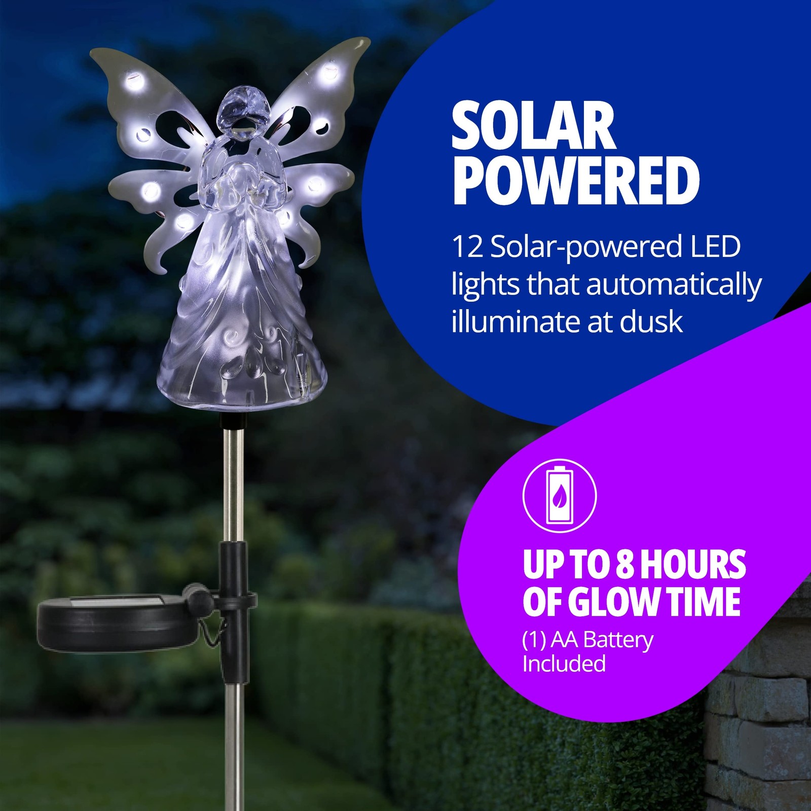 Garden Solar Lights Decorative Angel Garden Stake 12 LEDs Cute Yard and Pathw...